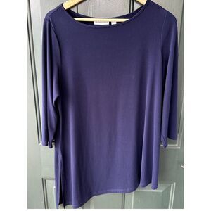 Susan Graver Sz M Liquid Knit Asymmetric Hem Tunic w/ 3/4 Sleeves QVC Classic